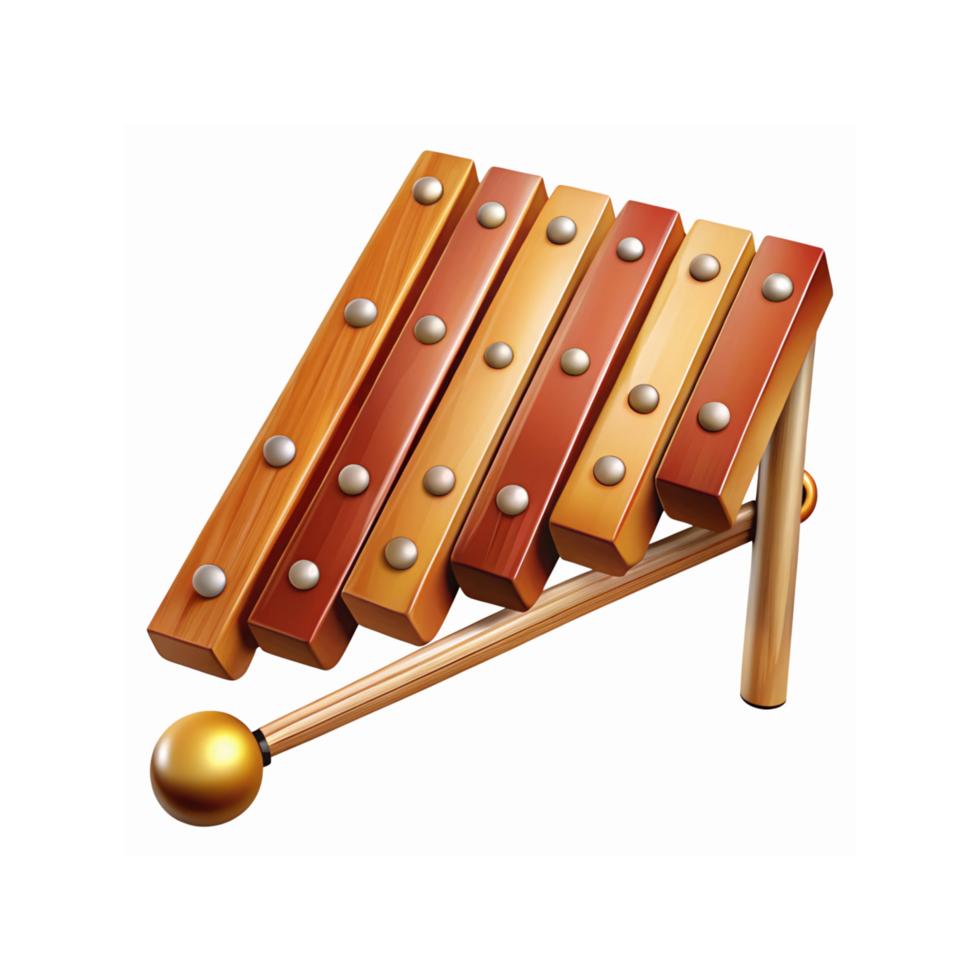 Wooden Xylophone with Mallet Vibrant Brown and Gold Percussion Instrument for Music Education Play png
