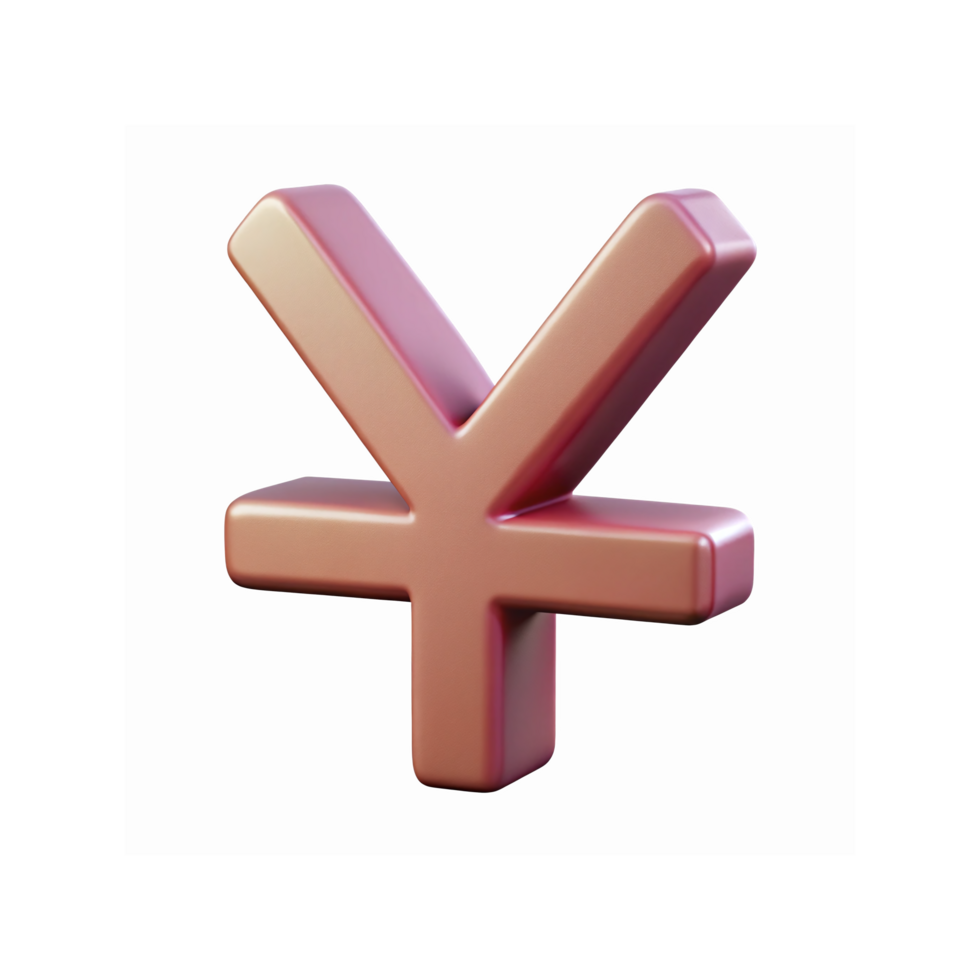 3D Metallic Rose Gold Yen Currency Symbol for Finance and Economy Concepts on Transparent Background png