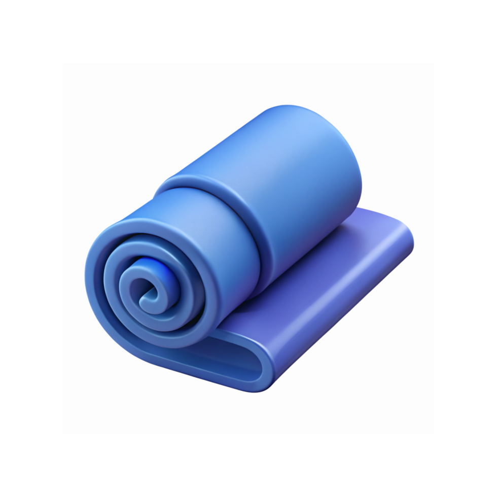 Rolled Blue Yoga Mat for Fitness Exercise and Pilates with Smooth Design on White Background png