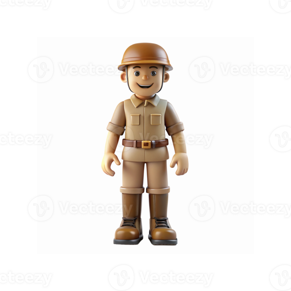 Cartoon Male Explorer Character in Tan Uniform with Helmet and Boots on Transparent Background png