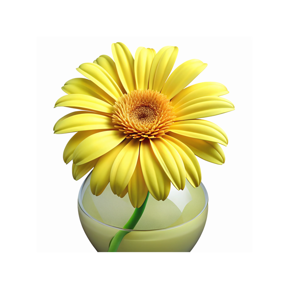 Bright Yellow Gerbera Daisy in a Glass Vase Isolated on Transparent Background for Floral Decor Ideas png