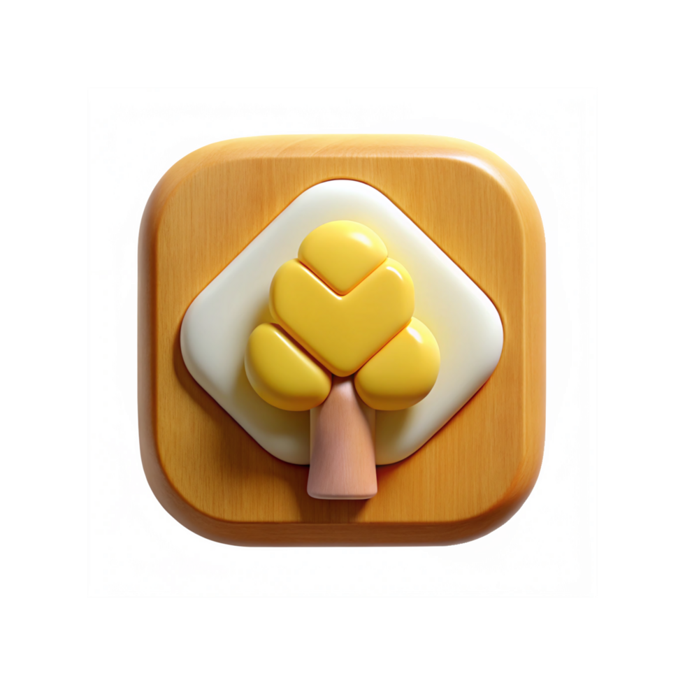 Yellow Stylized Tree Icon with Wooden Frame and Smooth Minimalist Design for Apps or Symbols png