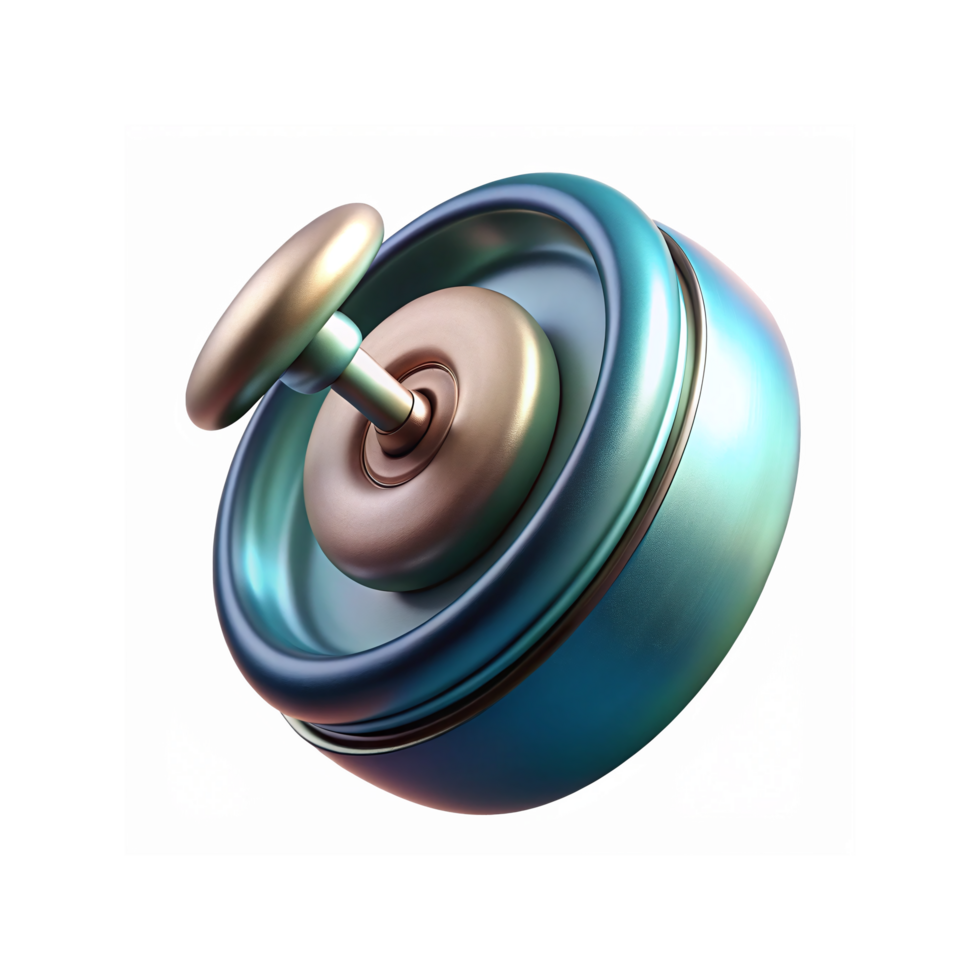 Metallic Blue Gradient Yo-Yo with Golden Axle and Reflective Finish on Transparent Background png
