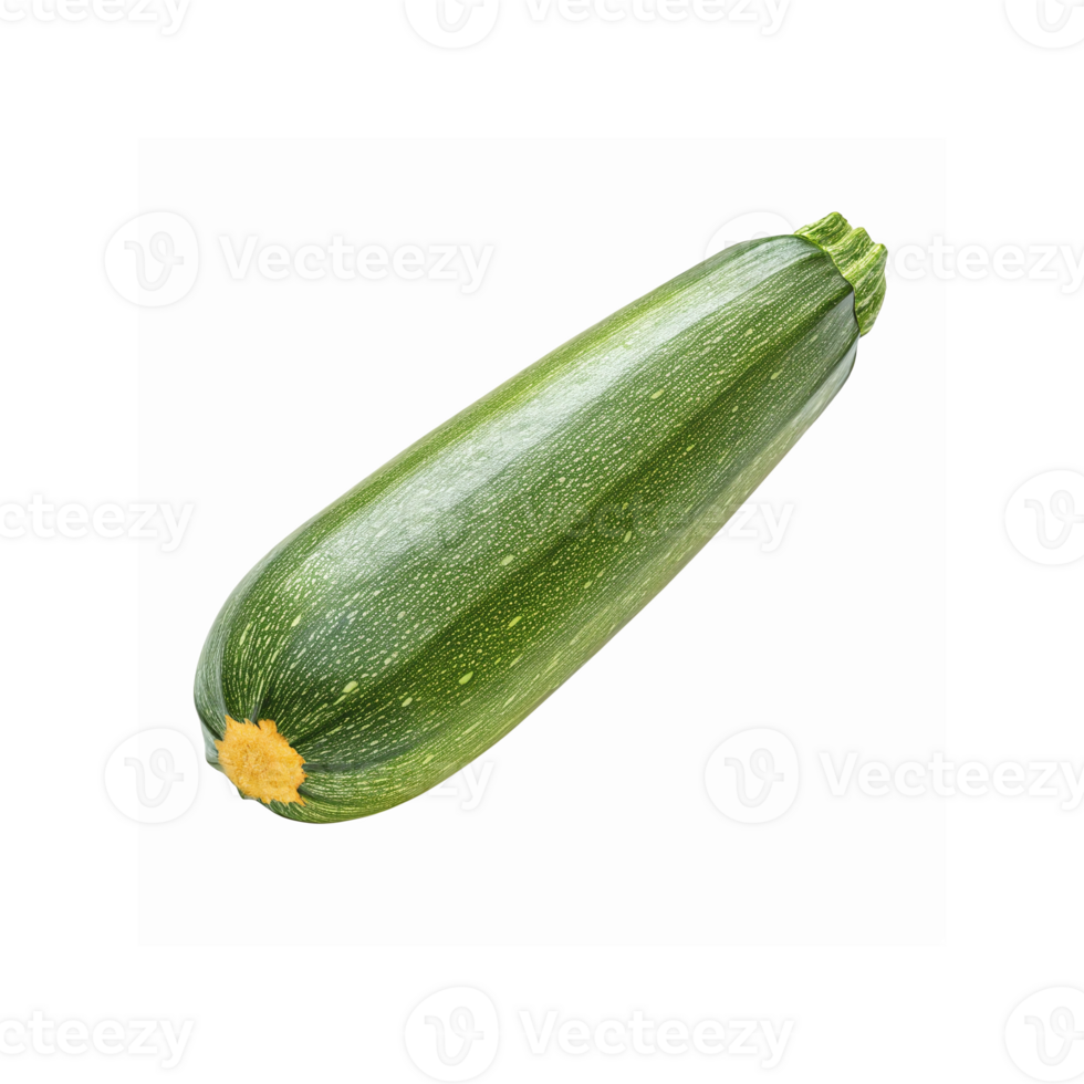 Fresh Whole Green Zucchini with Stem and Yellow Bottom on Transparent Background for Cooking and Recipes png