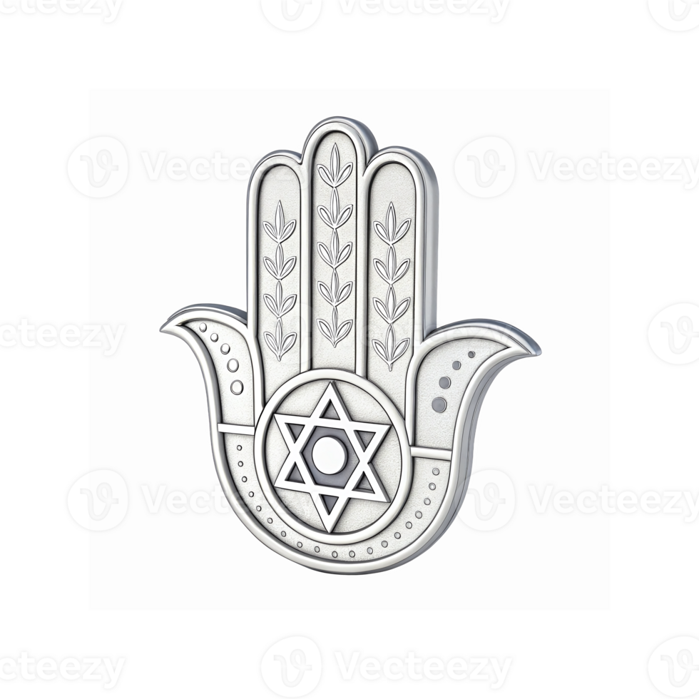 Silver Hamsa Hand With Star Of David And Leaf Patterns Symbol Of Protection And Spirituality png