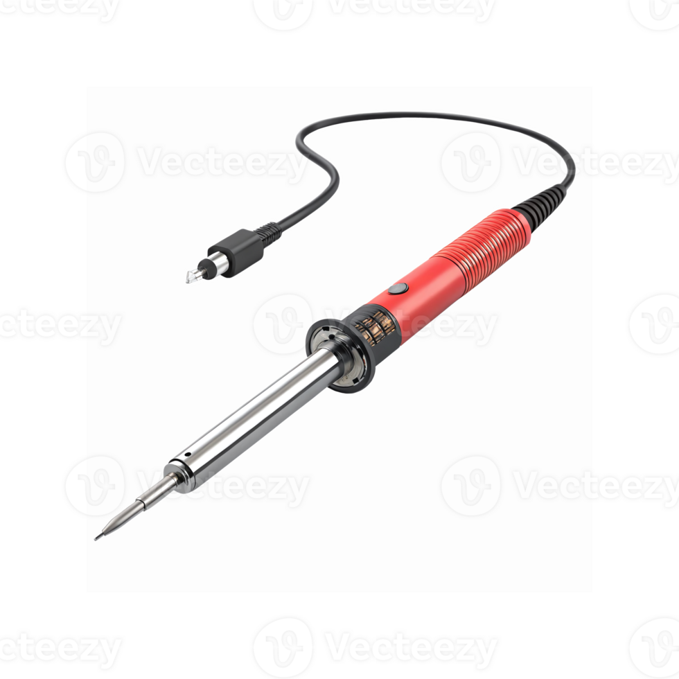 Red Electric Soldering Iron with Precision Tip and Black Cord for Electronics Repair and DIY Projects png