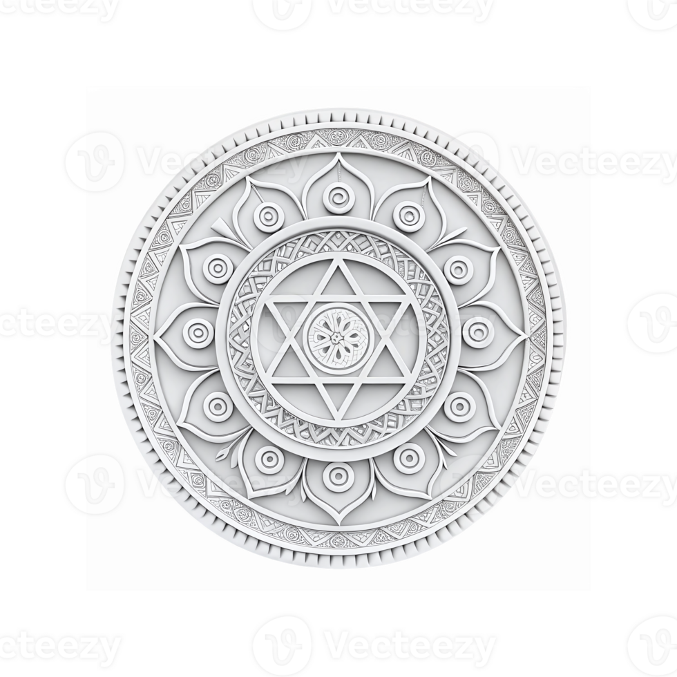 Intricate Gray Mandala with Geometric Star Design and Decorative Ornamental Patterns on Transparent Background png
