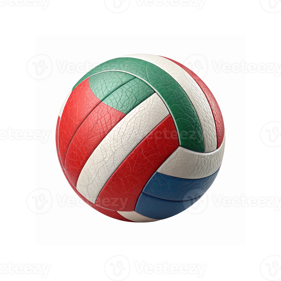 Closeup of Multicolored Leather Volleyball with Red Green White and Blue Panel Design for Sports and Recreation png