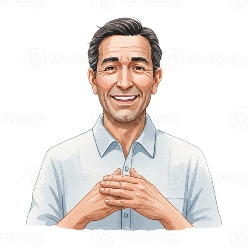 Smiling Mature Man Portrait Watercolor Illustration Happy Person art face calm kind male adult image png