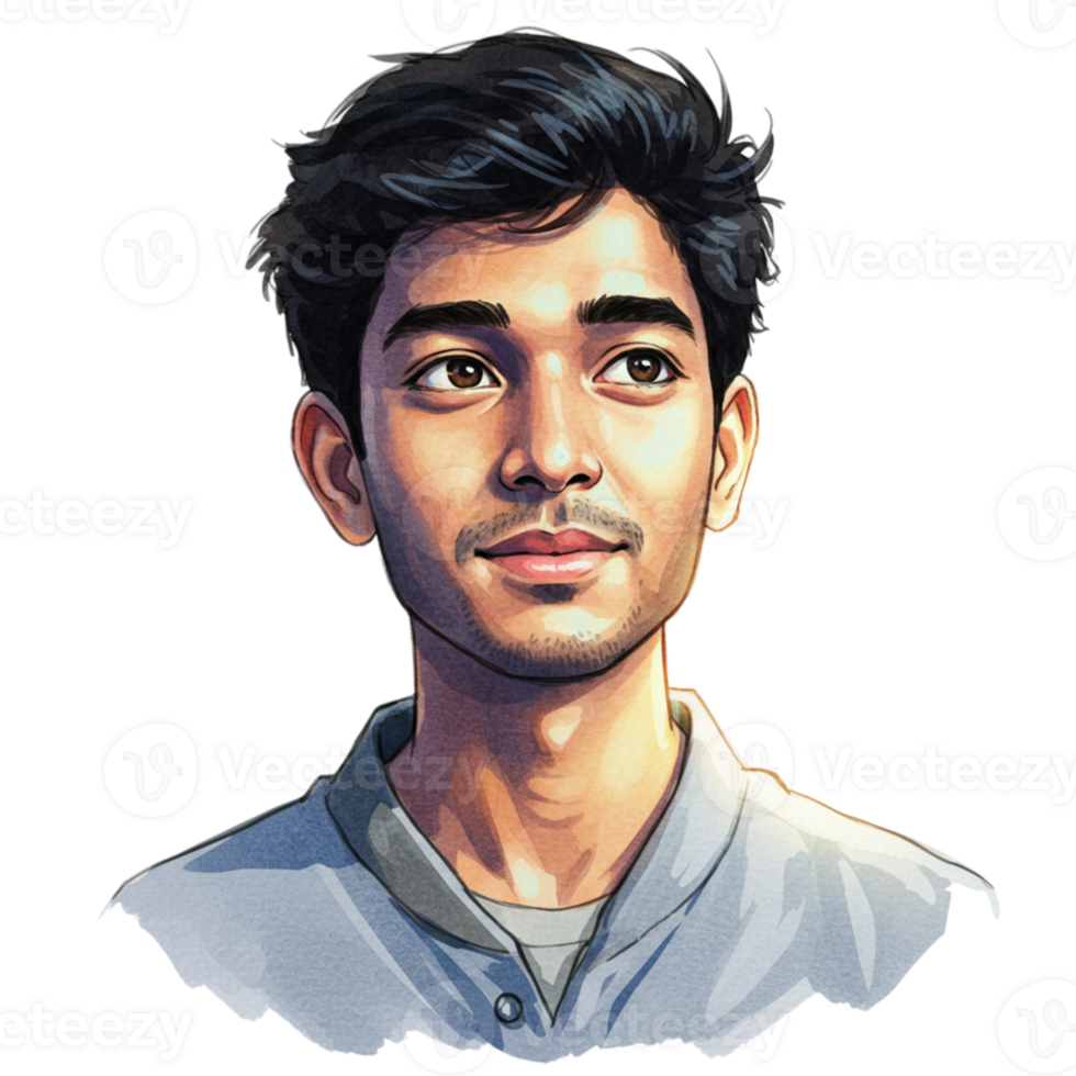 Young Man Hopeful Portrait Watercolor Style Illustration Digital Art up guy face male calm image png