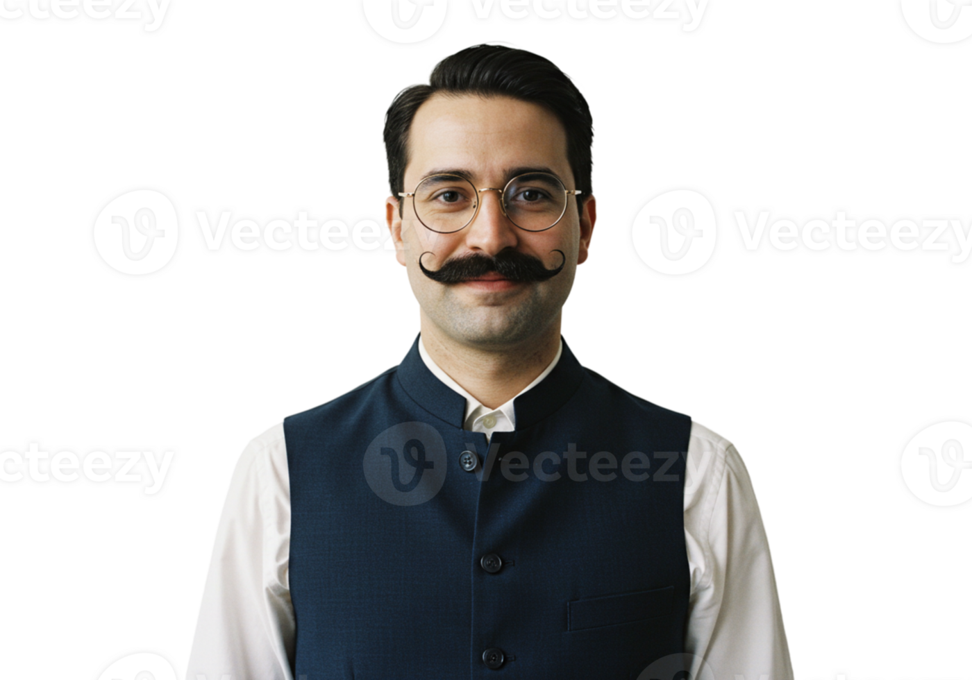 Portrait of a Man with a Stylish Mustache and Glasses Wearing a Vest dark face style model image png