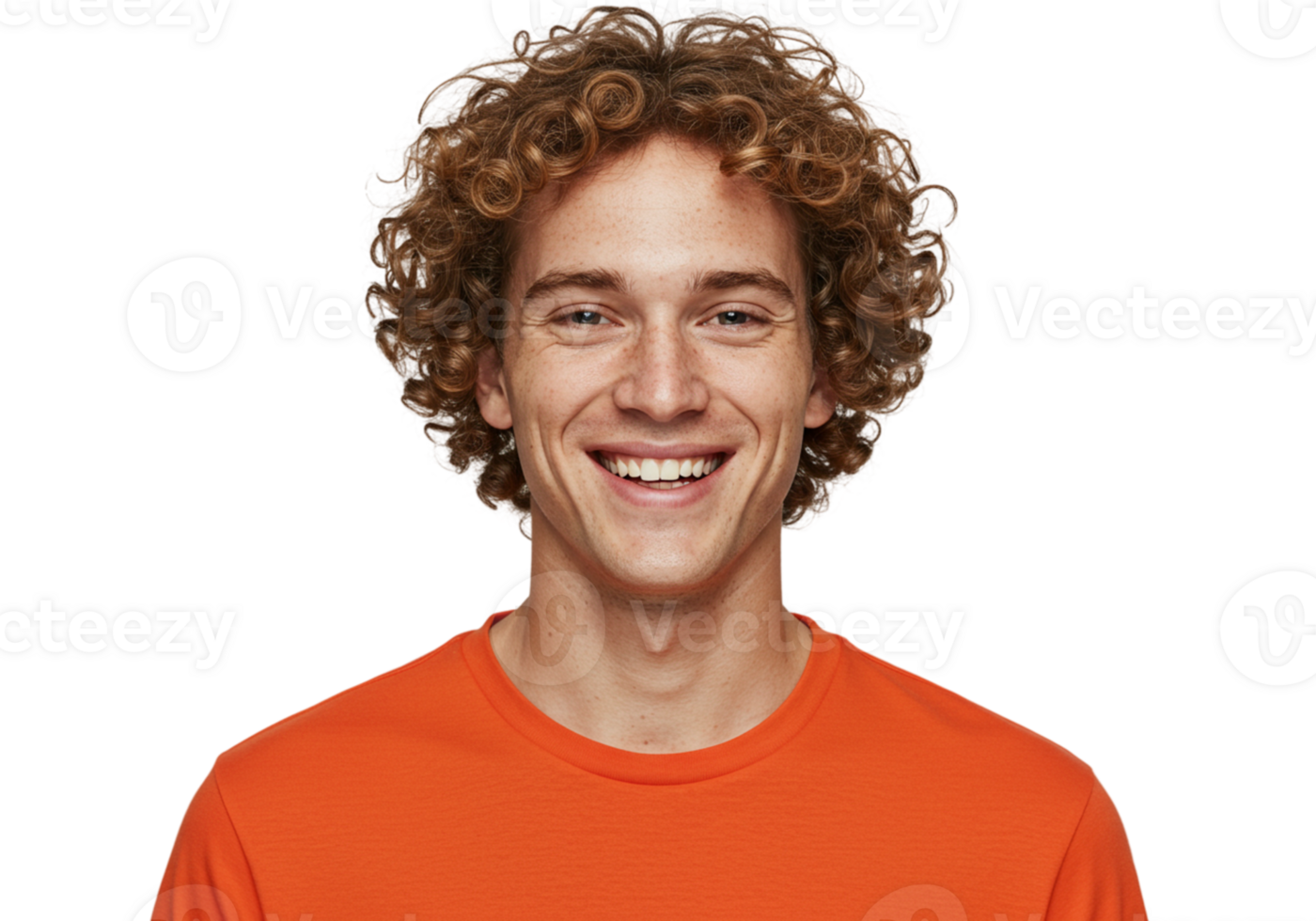 Happy Young Man Smiling Portrait Studio Shot Orange Shirt Guy Male Face Model Adult Human Joyful png