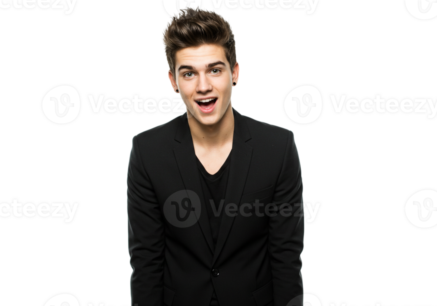 Surprised Young Man in Black Blazer Studio Portrait Wow Guy Face Male Model Shock Adult Style Image png