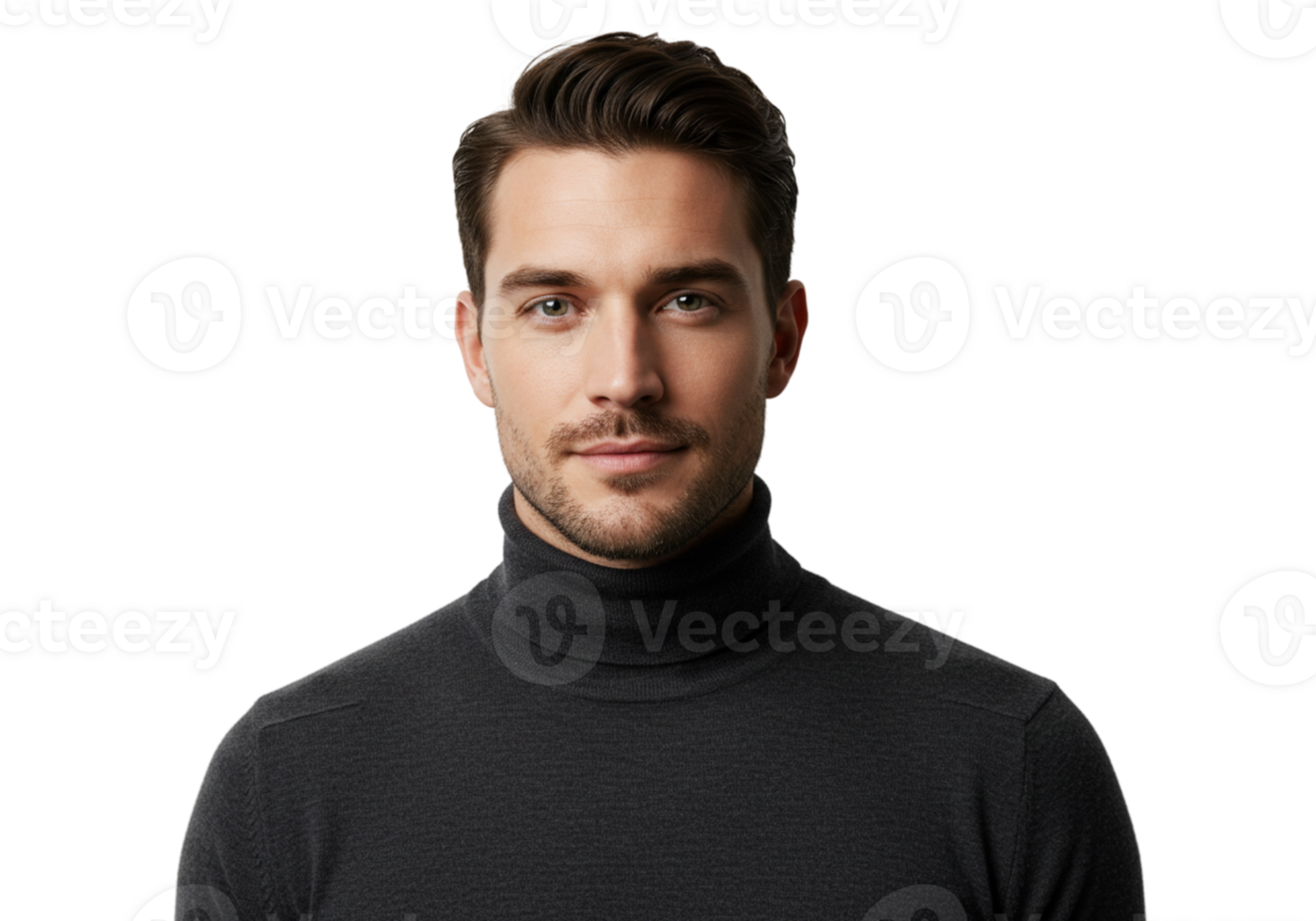 Portrait Handsome Man Dark Turtleneck Sweater Serious Expression Black Background Male Face Grey png