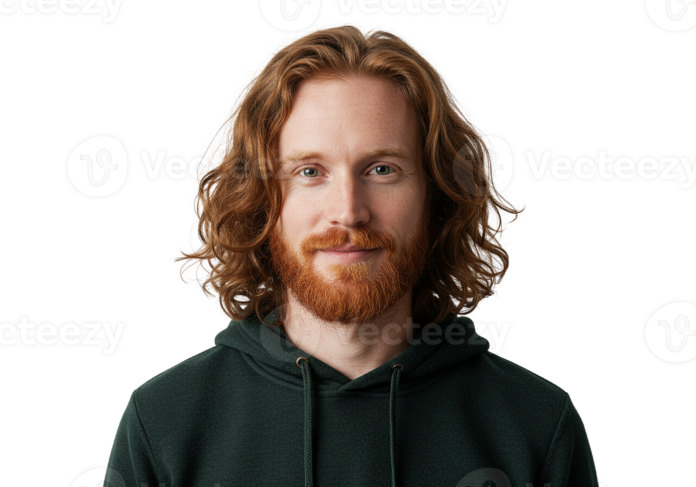 Portrait of a Smiling Redhead Man Wearing a Green Hoodie Against Black Background Male Face Hair png