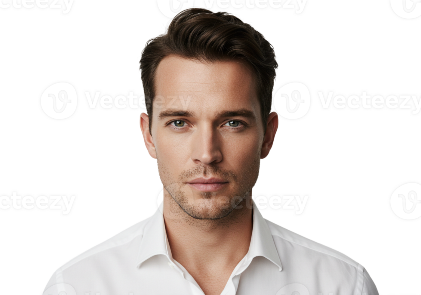 Portrait Handsome Man Serious Expression White Shirt Studio Face Male Neat Model Clean Black Image png