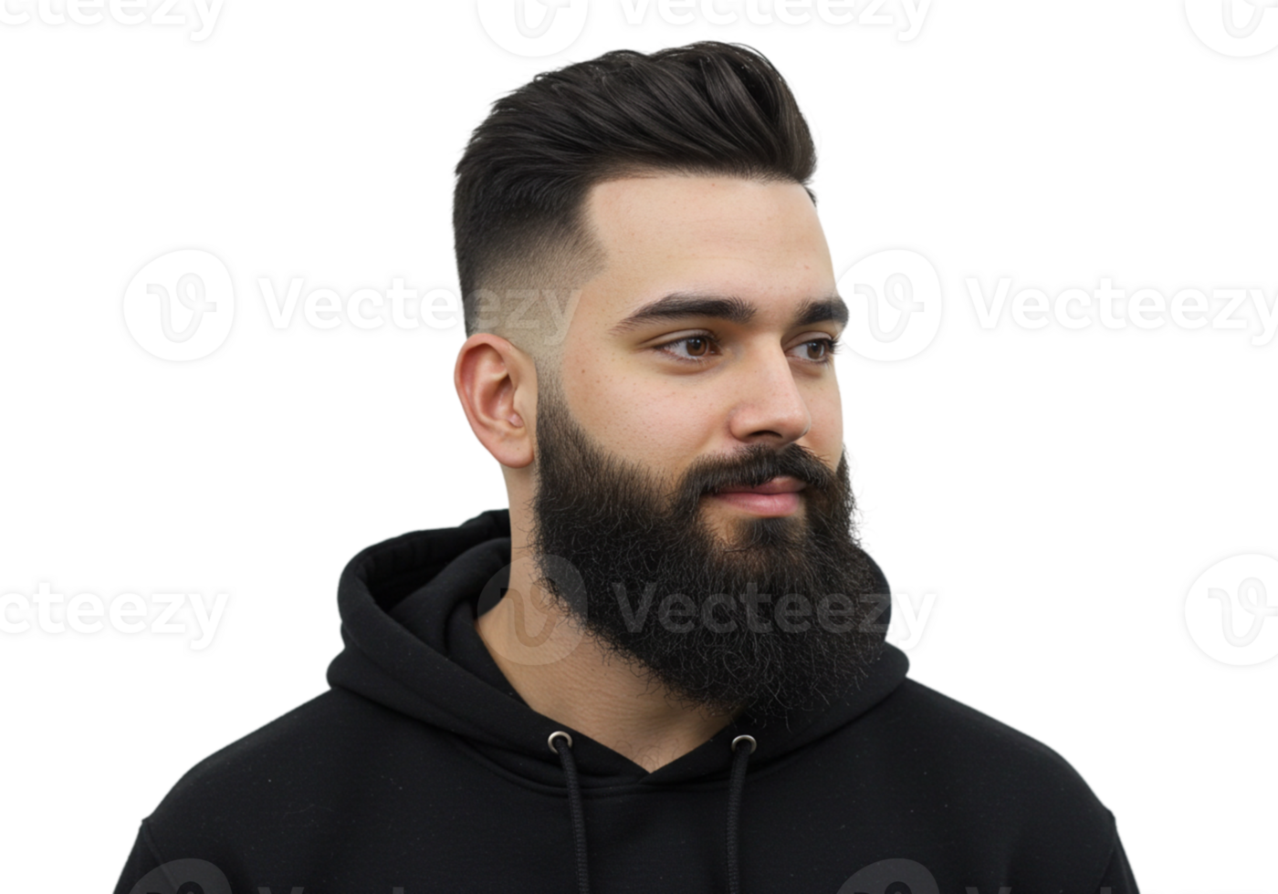 Stylish Man with Thick Beard and Modern Hairstyle Studio Portrait Men Male Face Look Model Black png