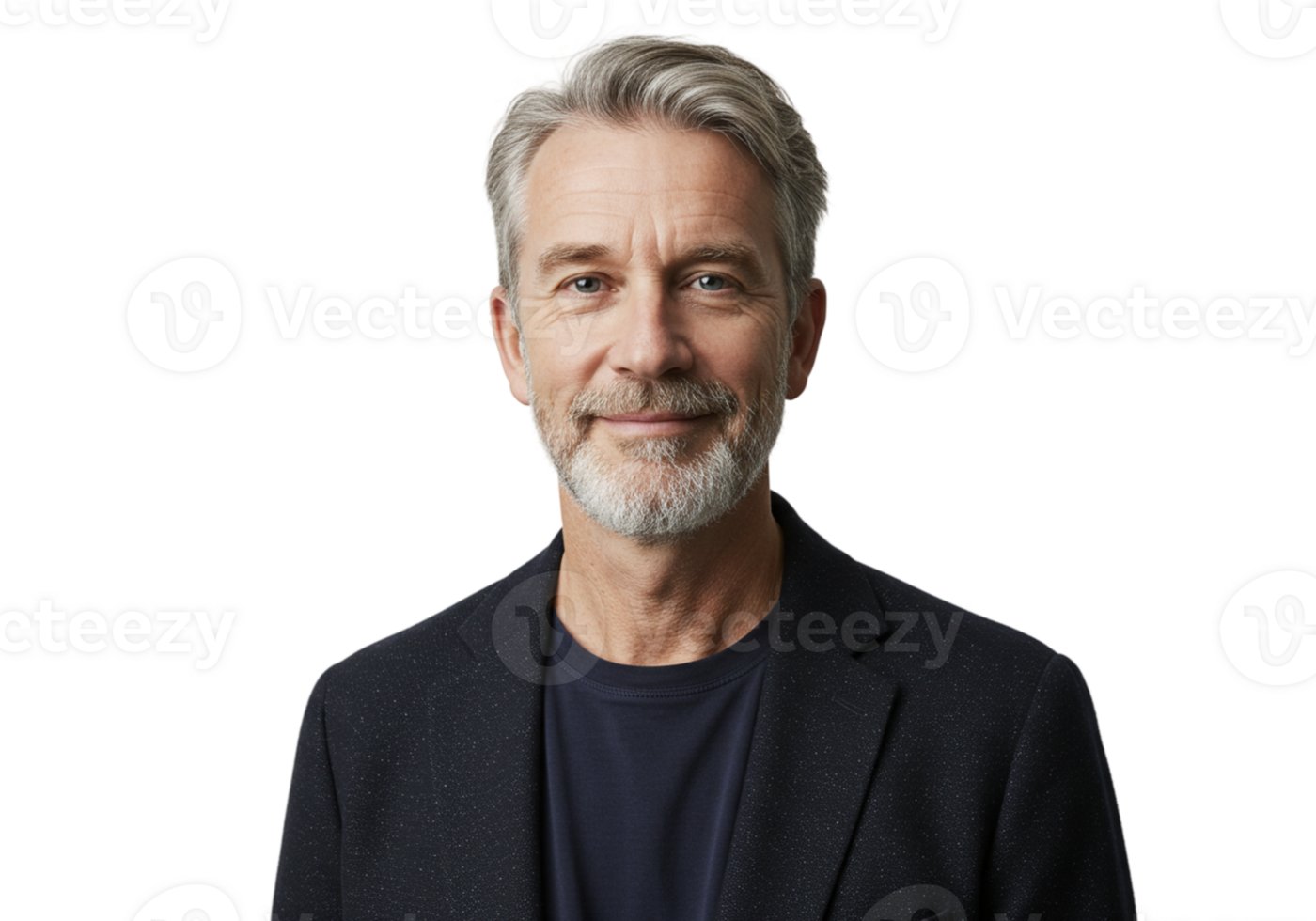 Portrait of a Smiling Mature Man with Gray Hair Dark Jacket Male Face Adult Happy Black Image Model png