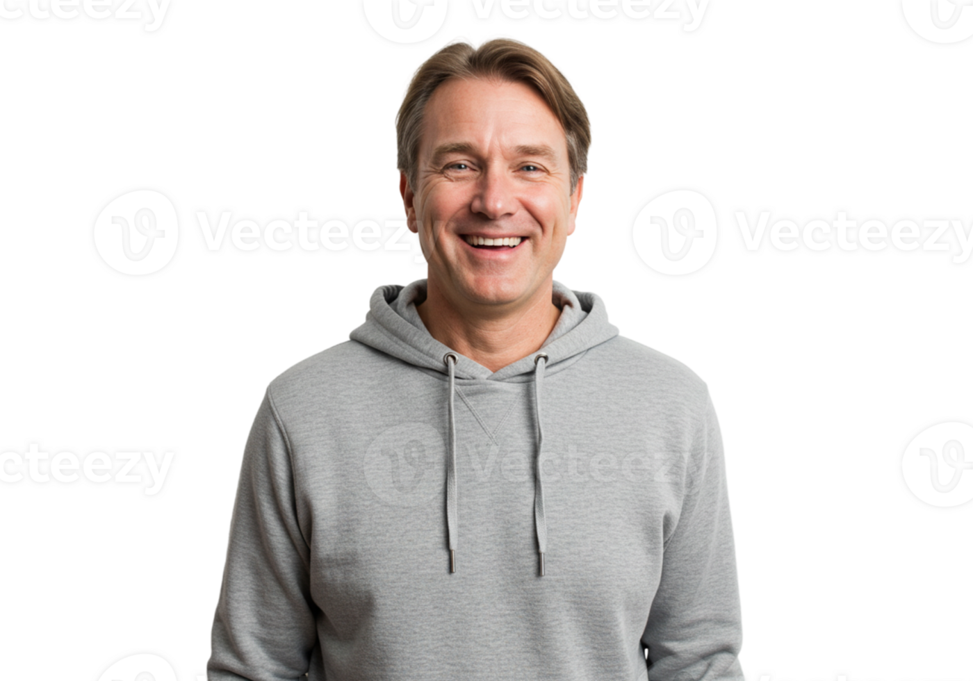 Happy Mature Man Smiling in Grey Hoodie Studio Portrait Male Face Adult Model Black Image Photo png