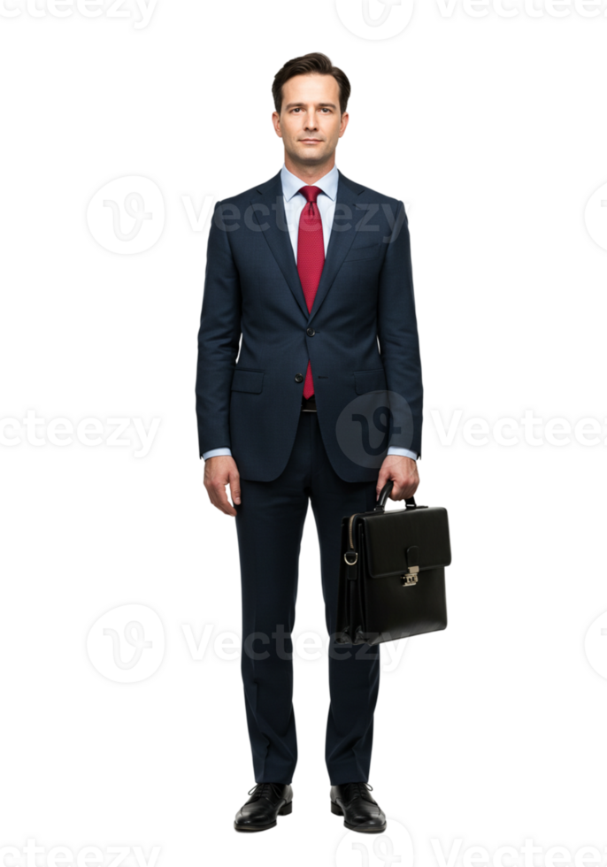 Confident Businessman Formal Suit Red Tie Black Briefcase Dark Style Image Office Career Studio png