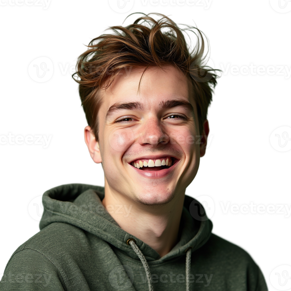 Happy Young Man Smiling Authentically Green Hoodie Portrait Male Face Adult Black Model Joyful png