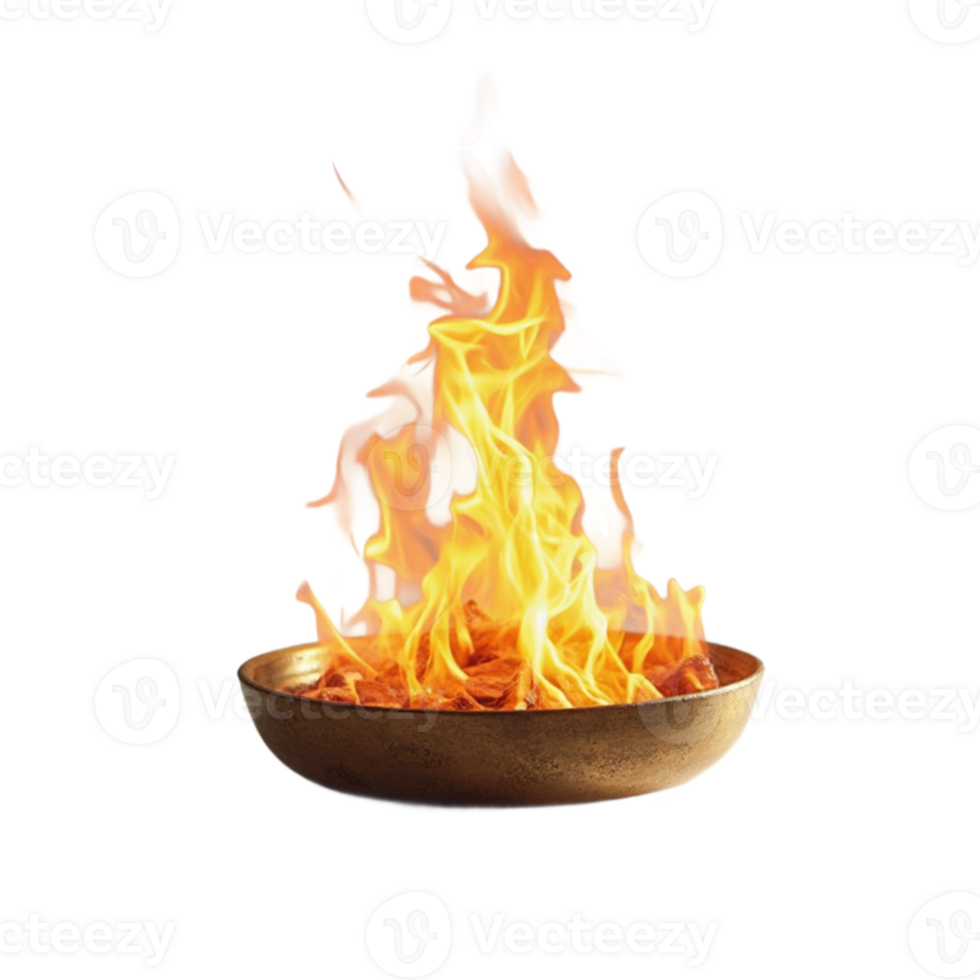 Fiery Embers Burning Bright in Antique Golden Bowl Isolated Black Background hot fire heat dark png