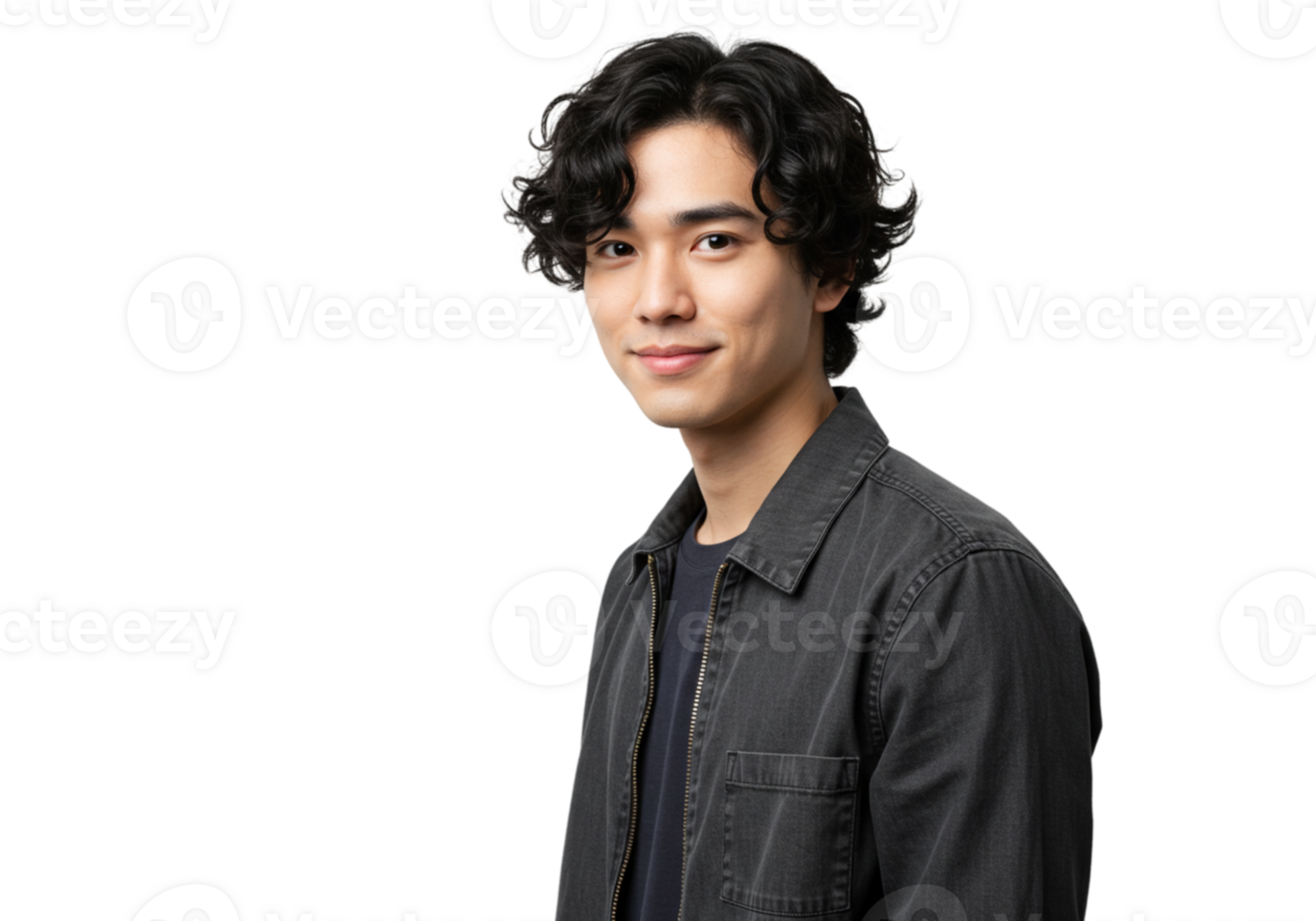 Portrait of a Smiling Young Asian Man Dark Jacket Casual Style Male Hair Face Model Happy Black png