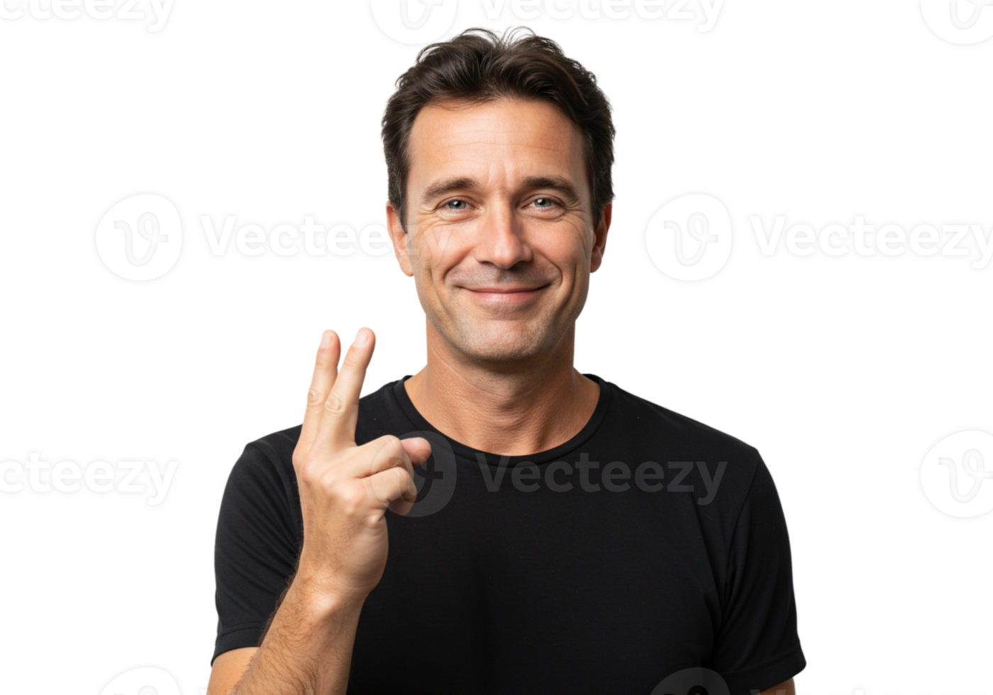 Smiling Man Shows Three Fingers Happy Gesture Black Background Studio Portrait Male Sign Face Hand png