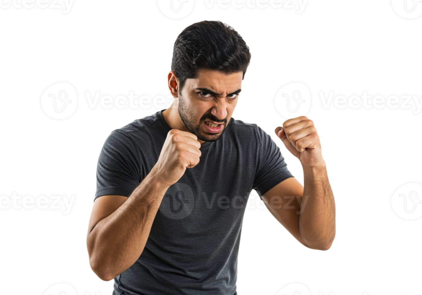 Angry Man Ready to Fight Aggressive Pose Studio Shot Rage Male Power Black Human Threat Tension png