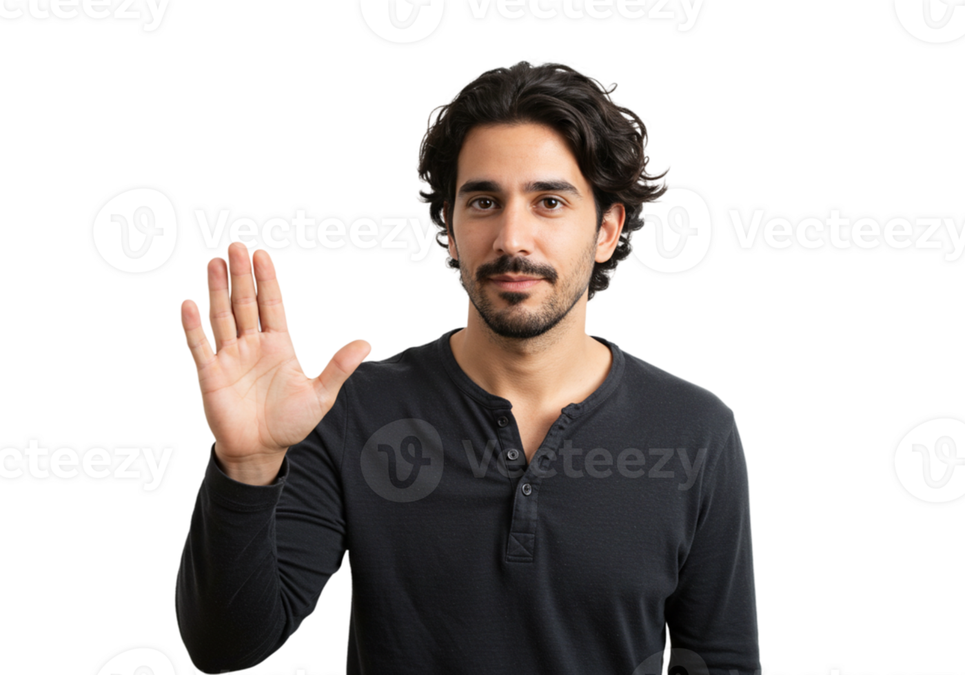 Man Showing Stop Hand Gesture Dark Background Serious Expression Portrait Male Sign Body Halt Human png