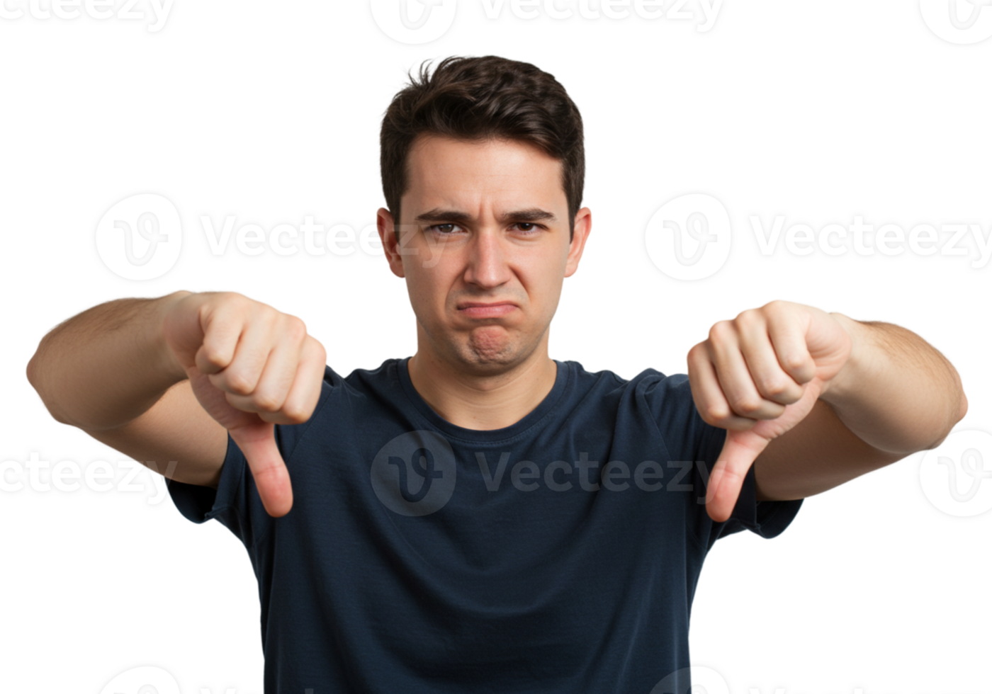 Disappointed Man Shows Double Thumbs Down Gesture Negative Feedback No Sad Body Male Black Human png
