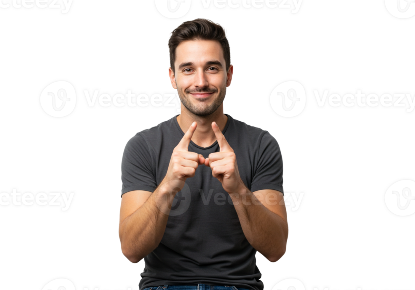 Smiling Man Gesturing Small Size Showing Tiny Product Studio Shot Sign Male Model Hands Happy Image png