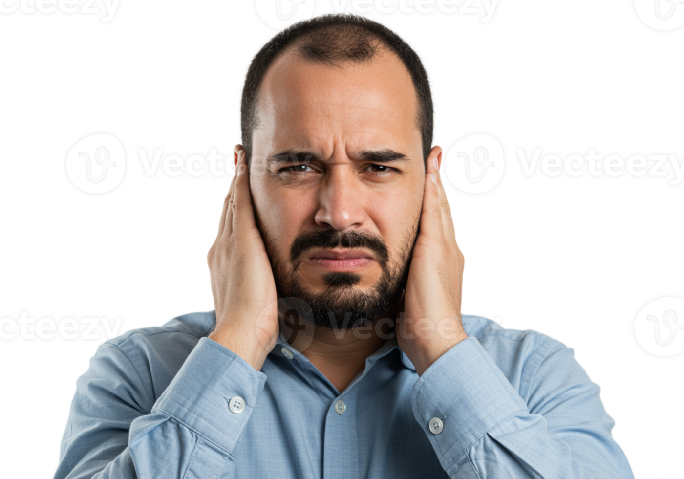 Man Covering Ears Feeling Annoyed Frustration Stress Sad Pain Noise Upset Sound Problem Worried png