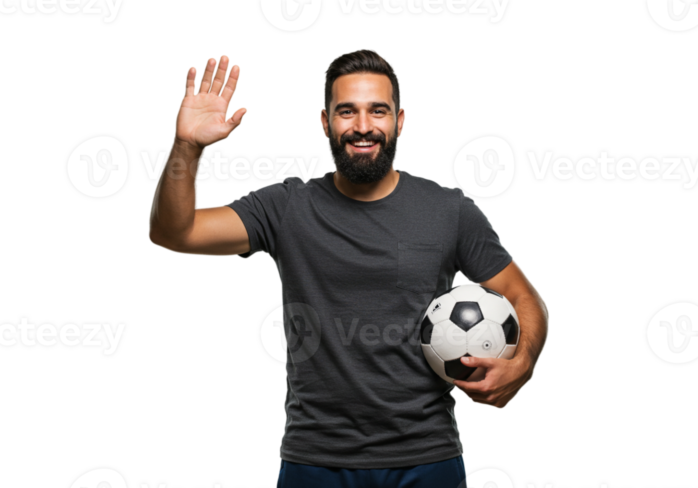 Happy Man Waving Holding Soccer Ball Studio Shot Game Play Goal Team Wave Sport Black Active Person png