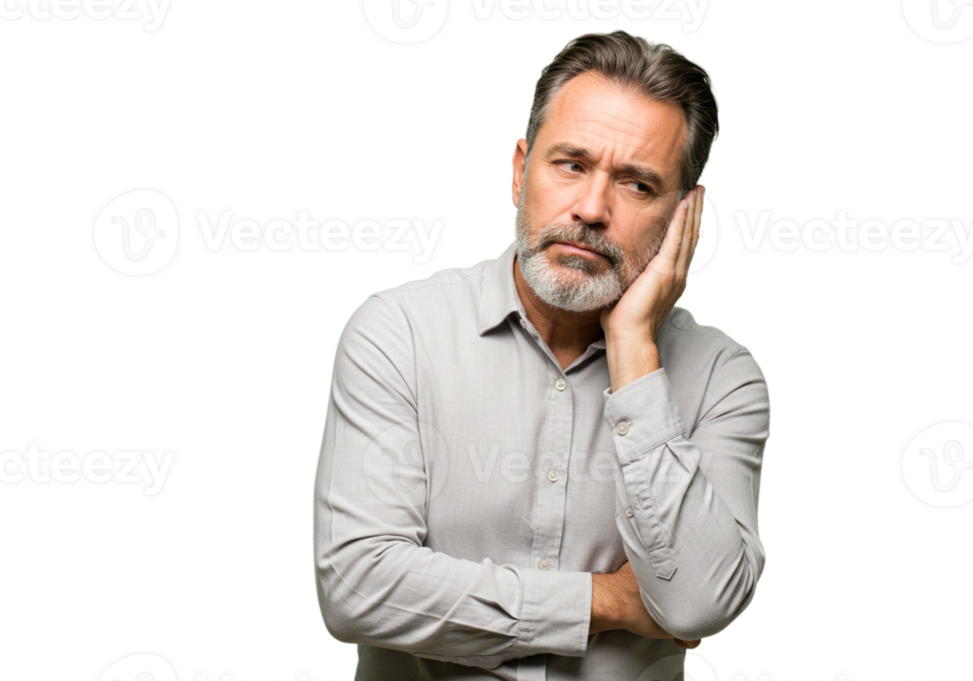 Thoughtful Mature Man Pensive Expression Portrait Studio Gray Hair Aged Adult Beard Black Middle png