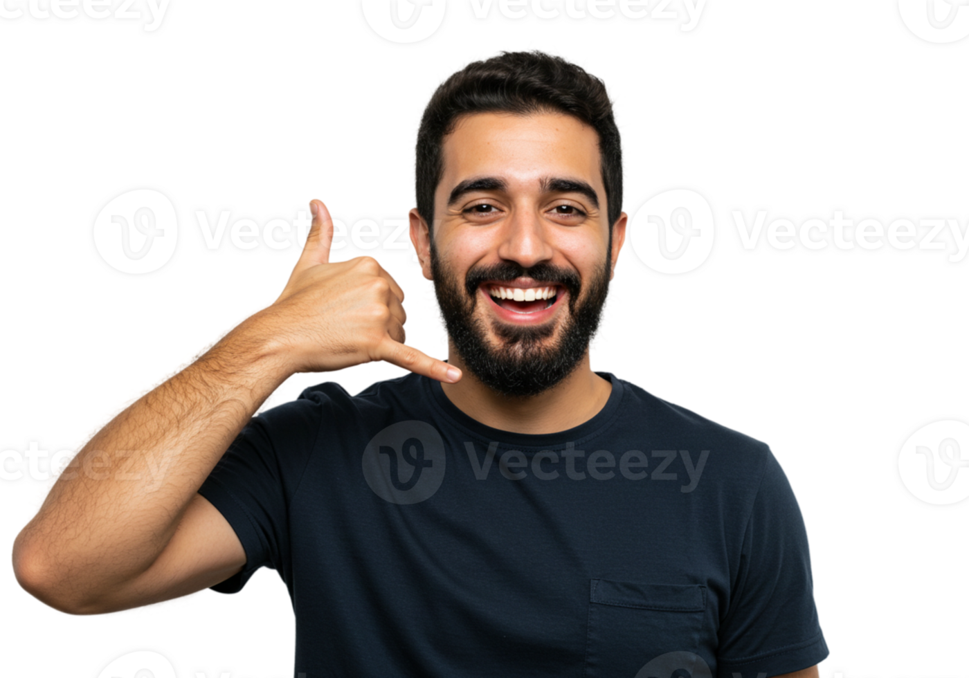 Happy Man Making Call Me Gesture Smiling Friendly Black Background male face phone model beard png