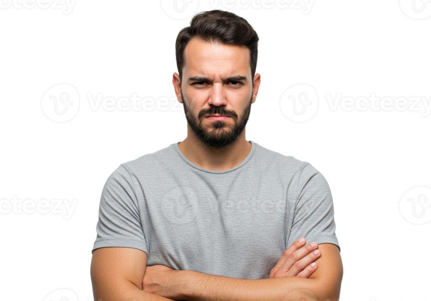 Serious Man Arms Crossed Disappointed Expression Portrait Studio Face Grey Male Mood Angry Upset png
