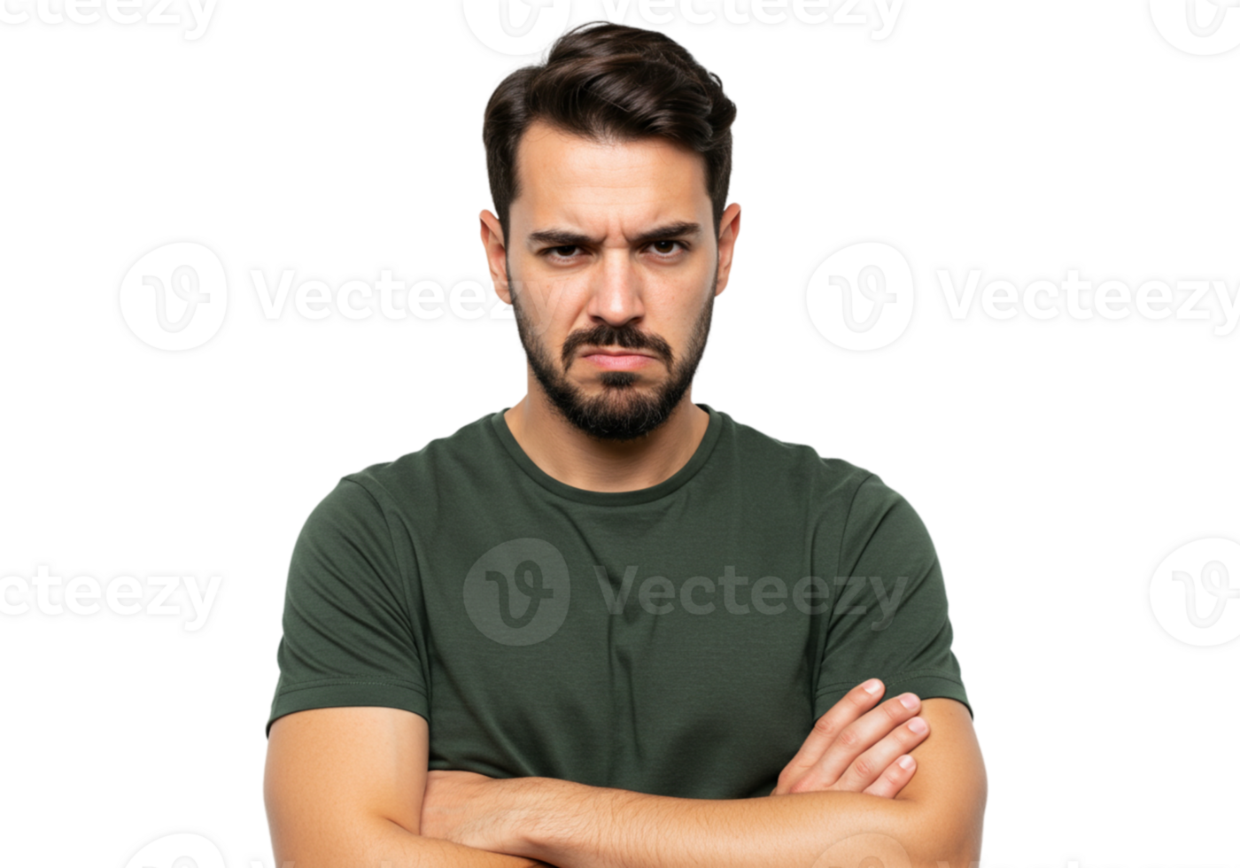 Serious Man Displeased Arms Crossed Portrait Studio Shot Face Mood Male Angry Green Shirt Black png