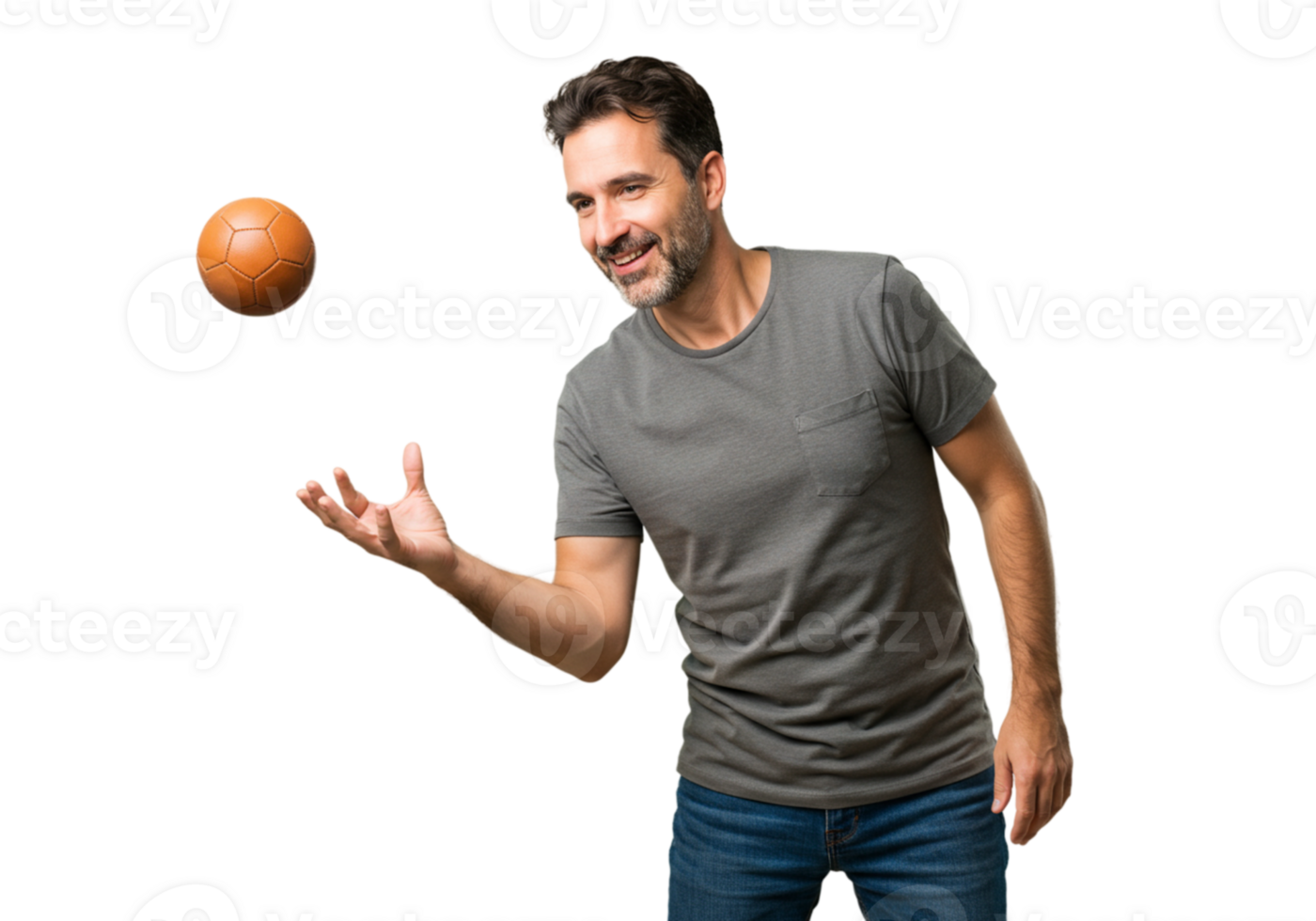 Happy Man Tossing Small Brown Ball Casual Playful fun game dark sport photo image adult joyful png