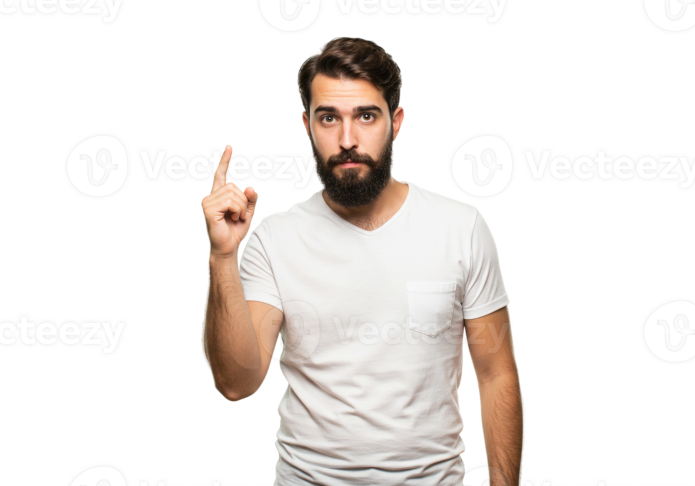 Man in White TShirt Has an Idea Points Up male sign black index model young adult style person png
