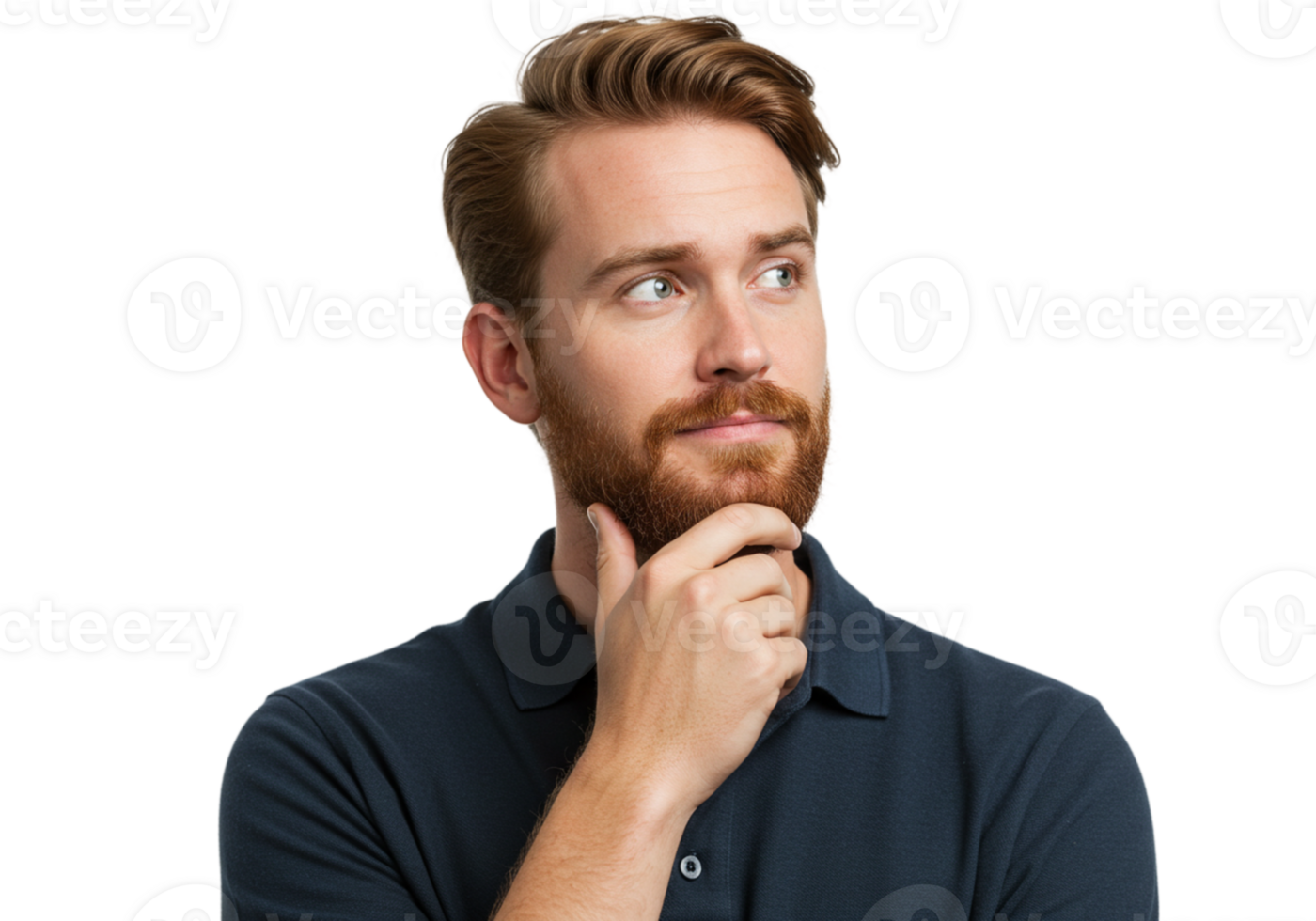 Thoughtful Man with Red Beard Pondering Decision Studio Portrait Male Face Hair Adult Model Black png