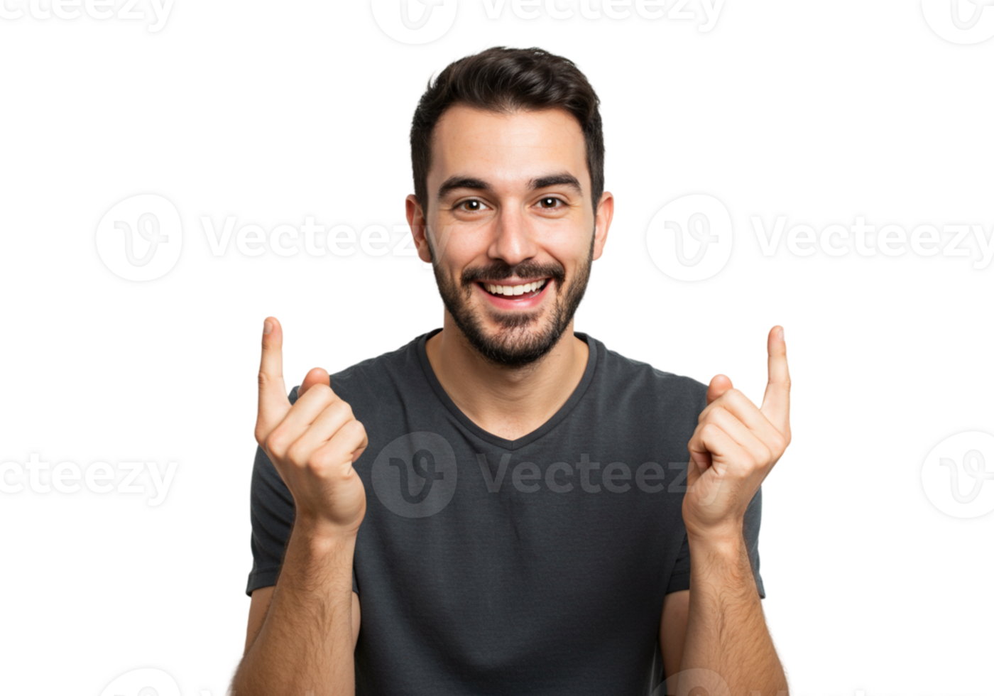 Happy Man Gesturing Upwards Smiling Friendly Showing Black Background Male Idea Image Model Person png