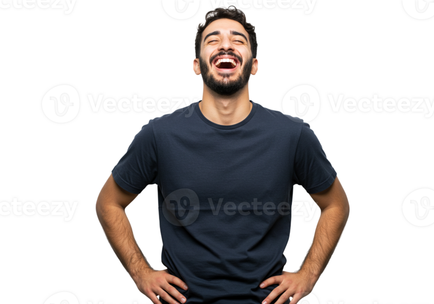 Happy Man Laughing Joyfully Open Mouth Dark Background Studio Portrait male face hair smile model png