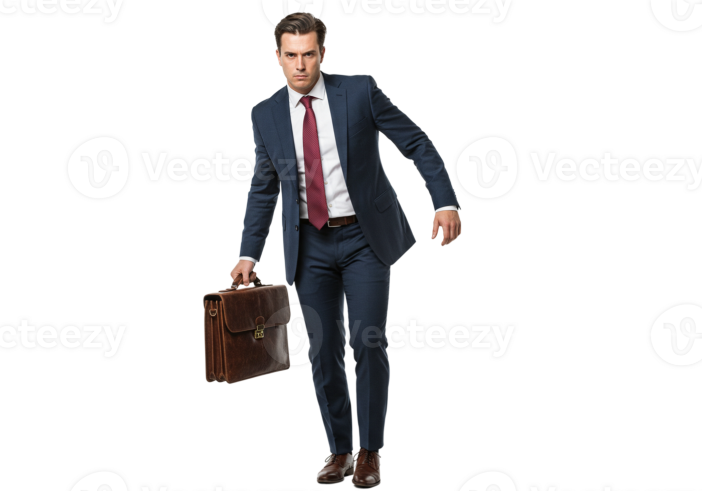 Confident Businessman Walking with Briefcase Professional Attire Suit Work Male Dark Model Style png