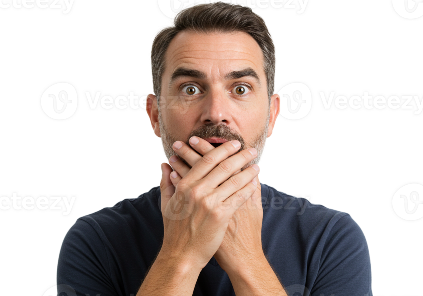 Shocked Man Covering Mouth Astonished Expression Surprise Face Close Up Studio Shot Wow Male Adult png