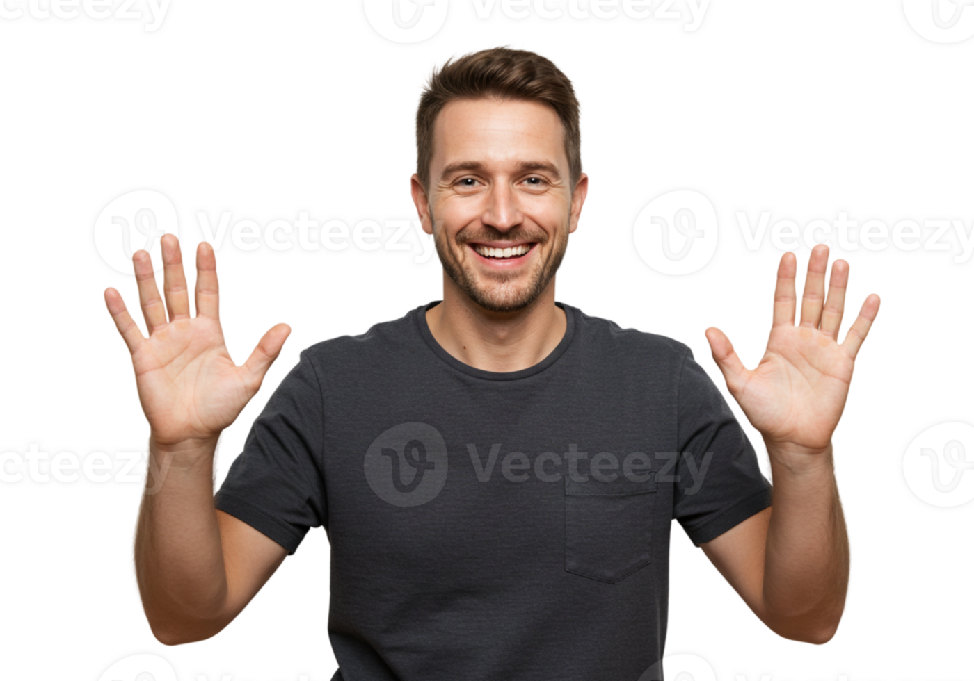 Happy Man Showing Both Hands Studio Shot Ten Fingers Smiling model black photo image person joyful png