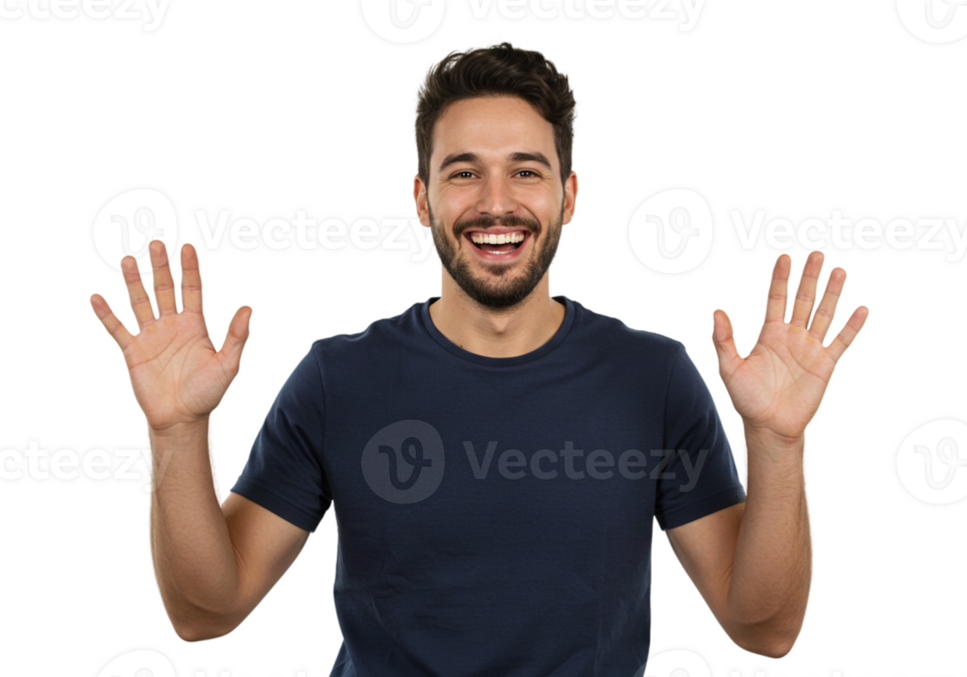 Happy Man Smiling Widely Showing Both Hands Open Gesture Male Black Human Adult Young Joyful Studio png