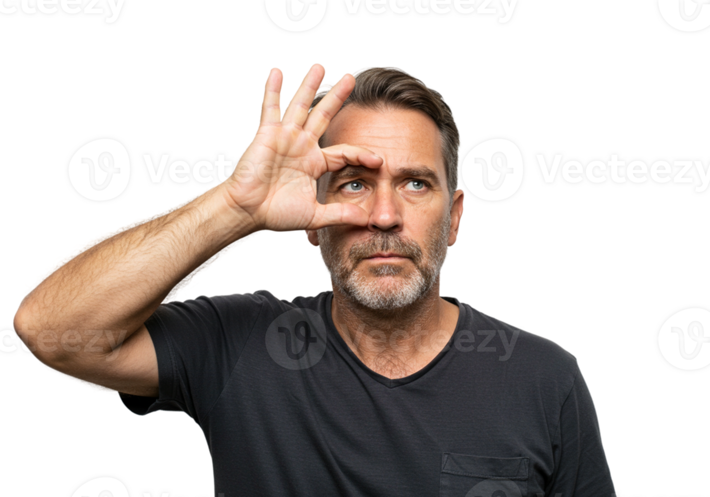 Mature Man Gesturing Looking Thoughtful Serious Black Background Male Face Eyes Hand Adult Adult png