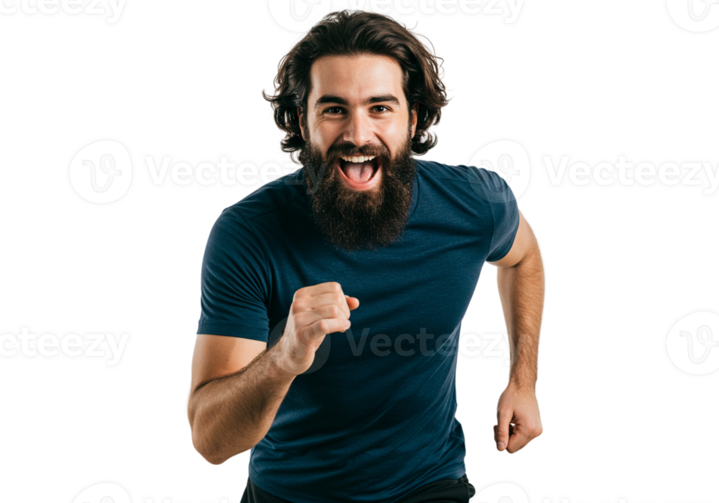 Happy Bearded Man Running Energetically Fitness Athlete Sport Male Fast Black Human Energy Motion png