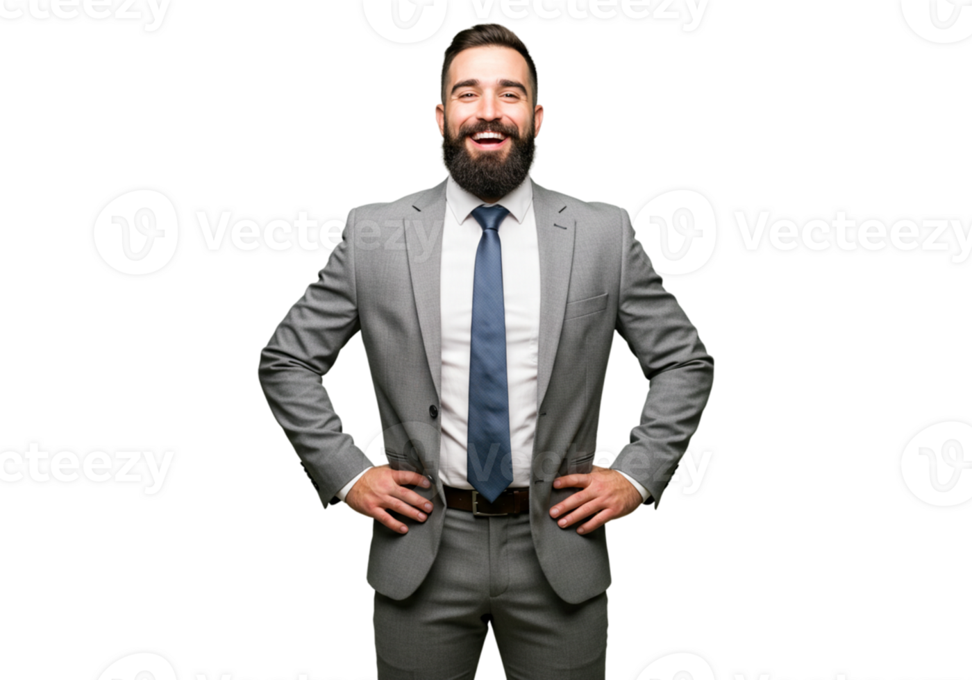 Happy Businessman Smiling Confidently in Grey Suit Professional Portrait beard model style black png